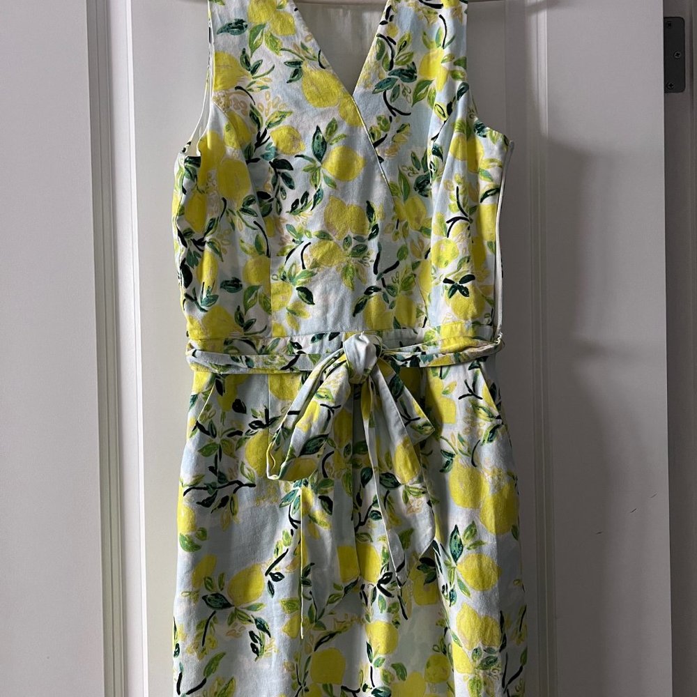 DRESS - 1901 brand, size M, yellow lemons, greens on white background, lined.